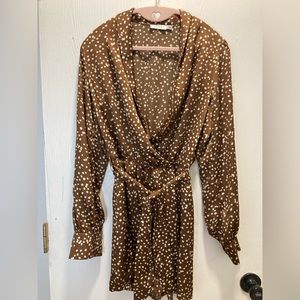 LUSH Satin Brown and White Romper. Small